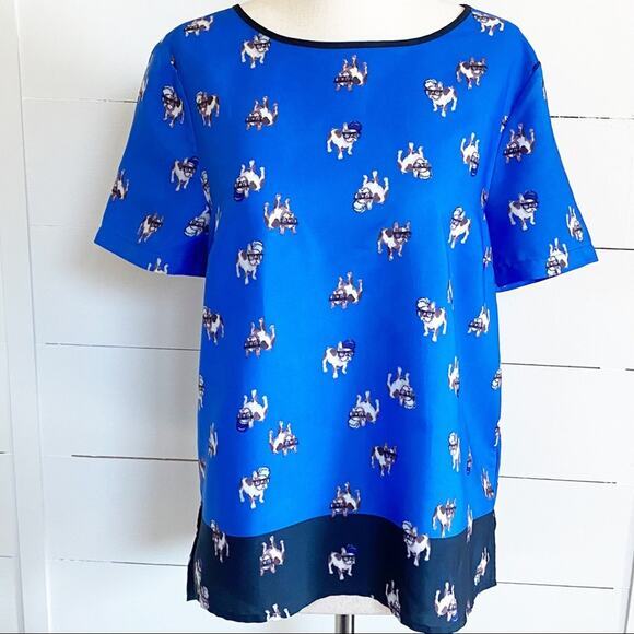 Adrienne Vittadini Blue Blouse‎ French Bulldogs - Picture 1 of 8